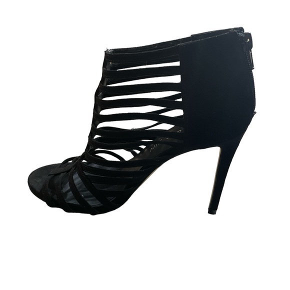 Madden Girl black cage heels strappy platform dressy suede heels sz 6 EUC - Picture 4 of 6
